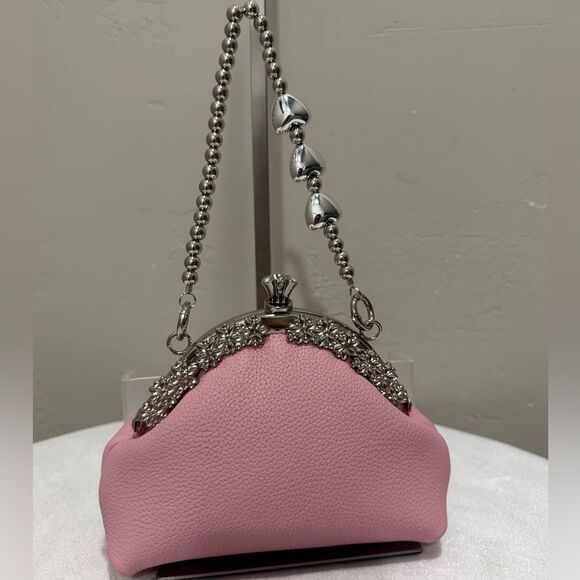 Pink Togo Calfskin Handmade Unique Kisslock Clutch, Wristlet, Crossbody - Picture 8 of 16